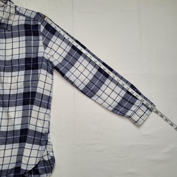 American Eagle Plaid Flannel Button-Up Shirt Blue White Boyfriend Fit XL Grunge - Picture 10 of 10
